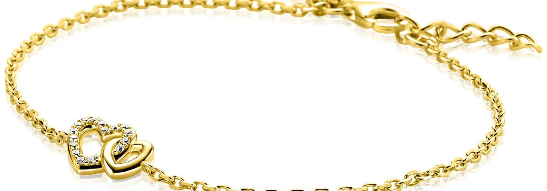 ZINZI zilverenarmband geel vergulde2 harten verbonden 1xzirc