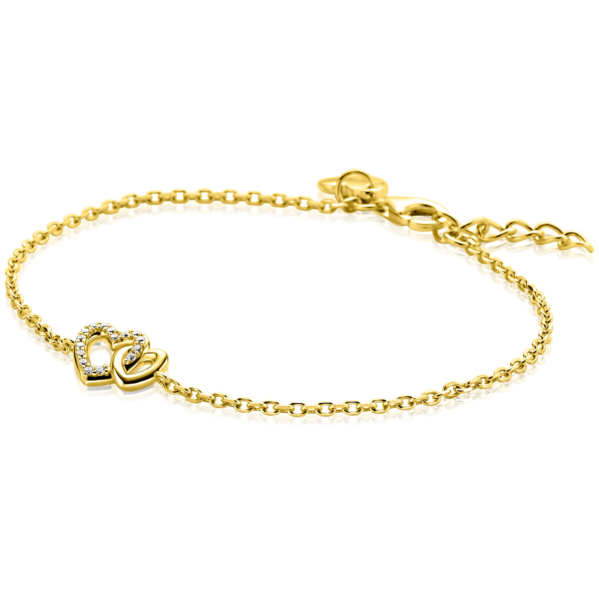 ZINZI zilverenarmband geel vergulde2 harten verbonden 1xzirc-1