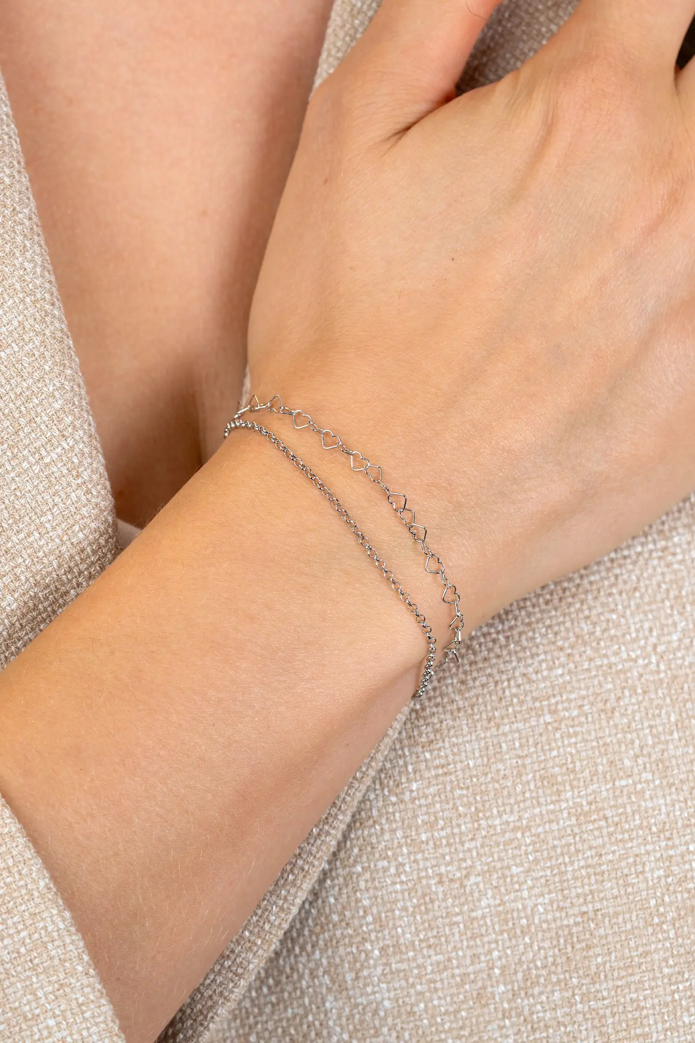 ZINZI zilveren multi-look armband 2 rijen hartjes en jasseron-2