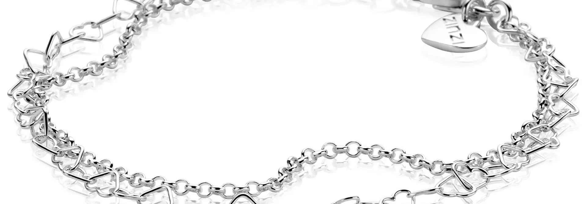 ZINZI zilveren multi-look armband 2 rijen hartjes en jasseron