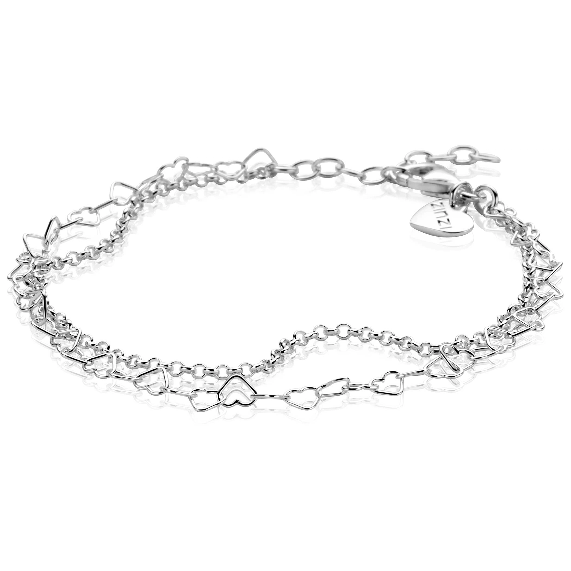 ZINZI zilveren multi-look armband 2 rijen hartjes en jasseron-1
