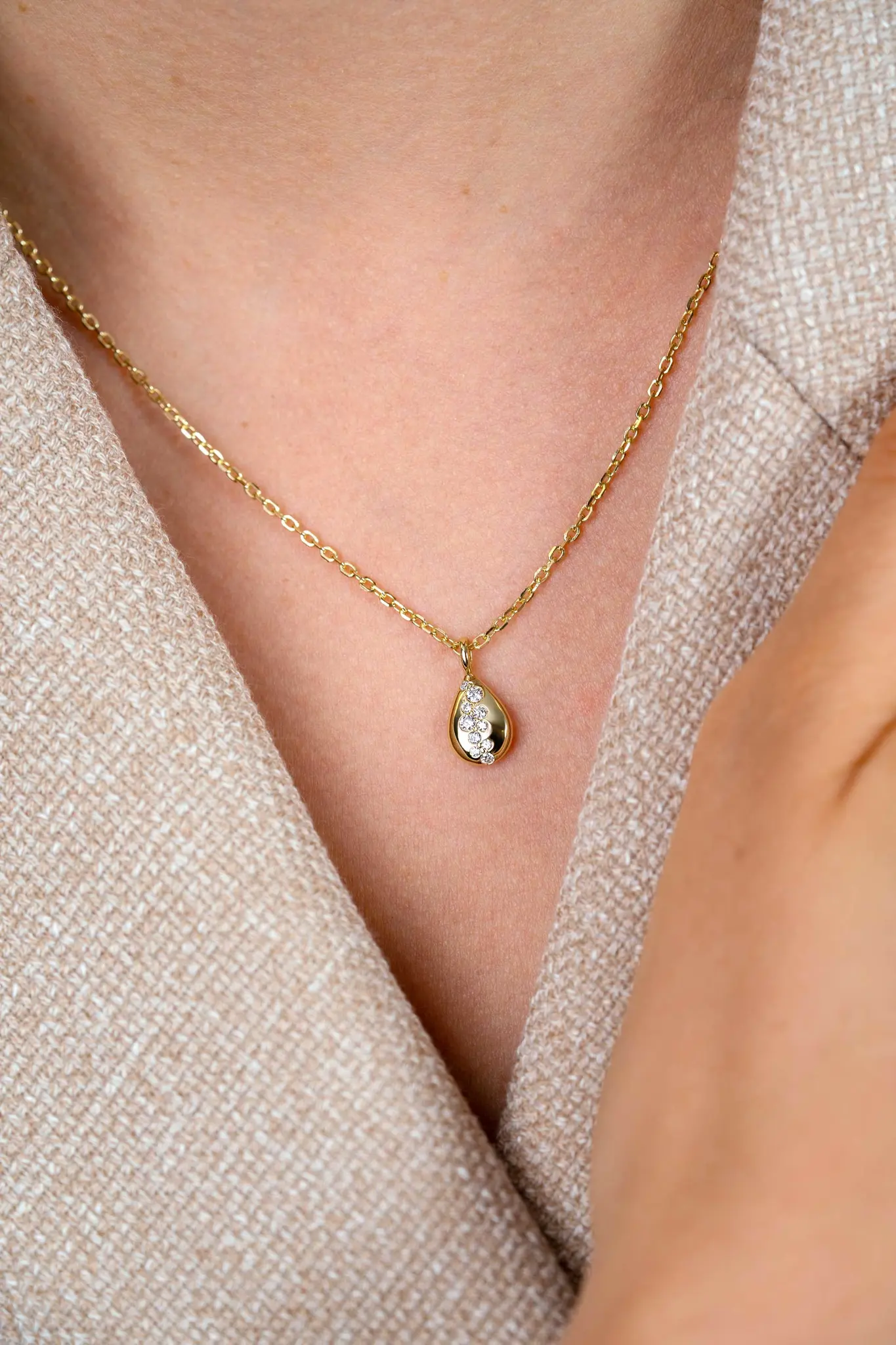 ZINZI zilveren collier geel verguldedruppel met pave zirkonia-2