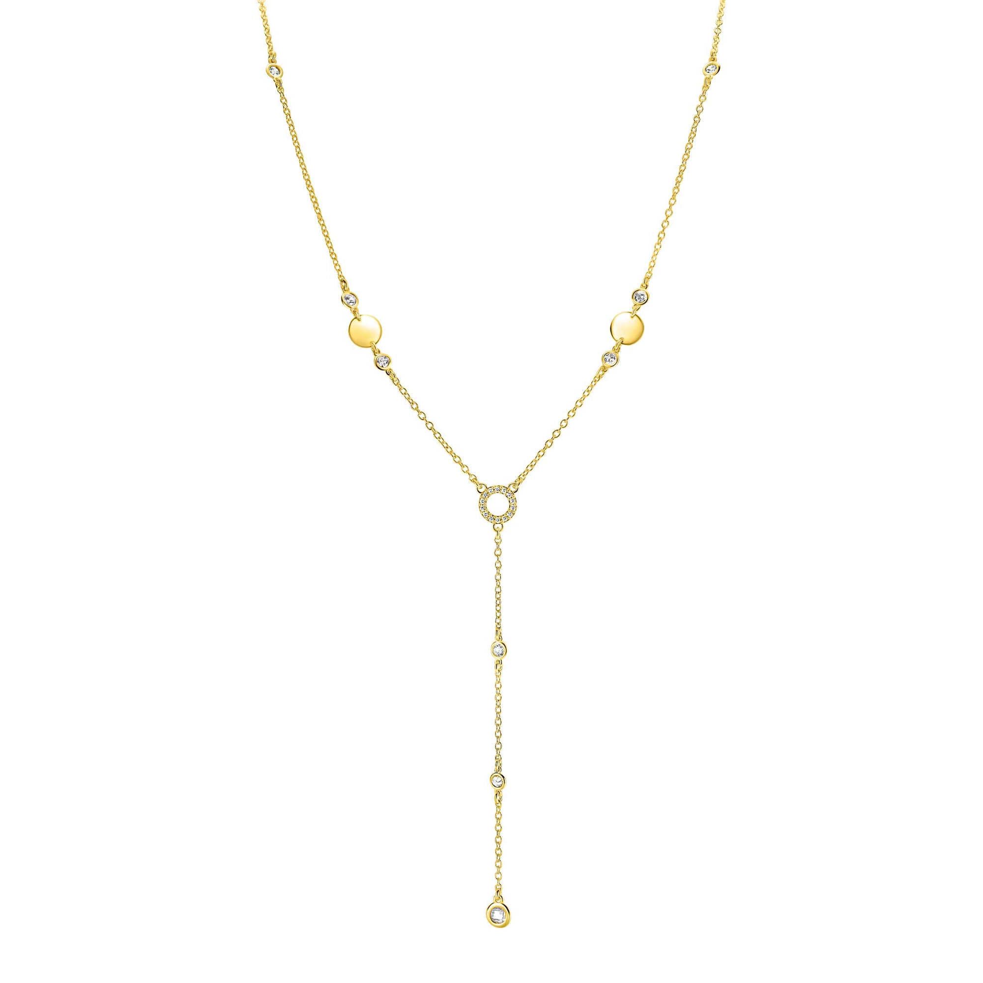 ZINZI zilveren Y-collier met ronde plaatjes en zirkonia-1