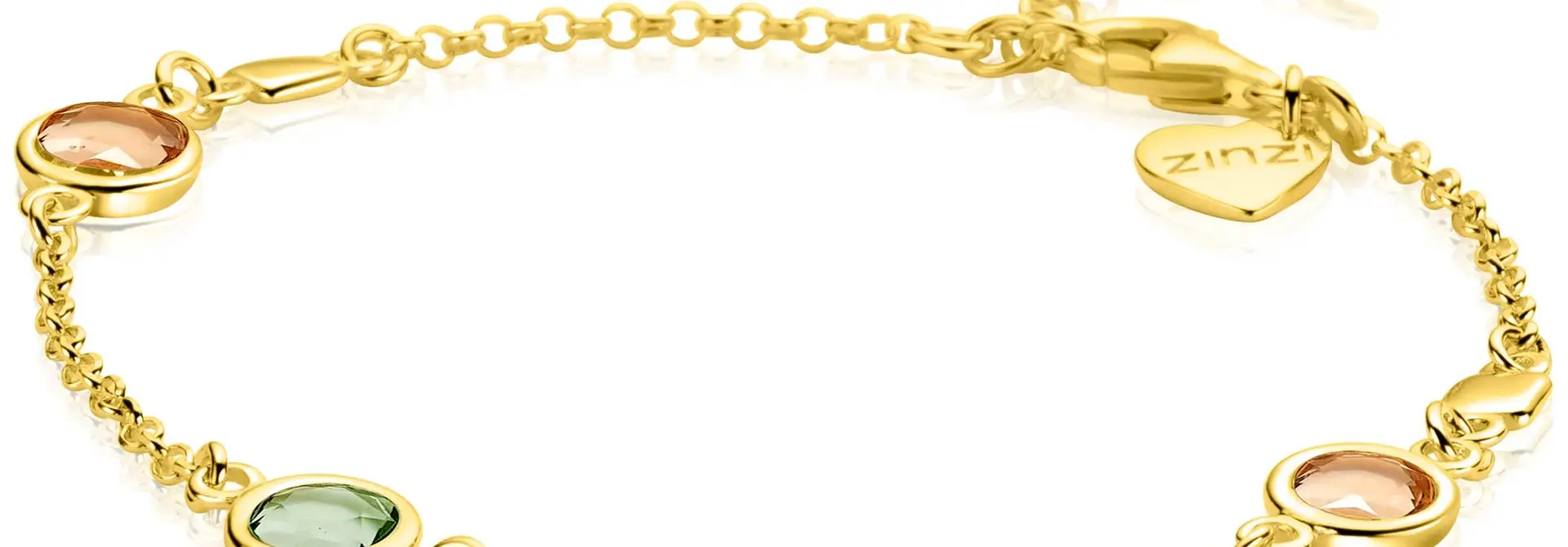 ZINZI zilveren armband geel vergulde blokjes en champagne/olijf