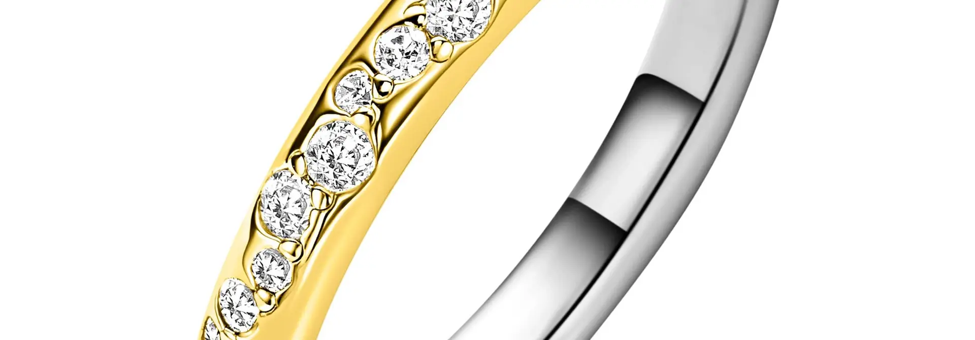 ZINZI zilveren ring geel vergulde met zirkonia's pave maat 54