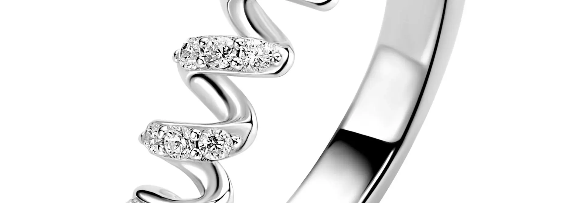 ZINZI zilveren ring wokkel vorm met zirkonia's maat 56