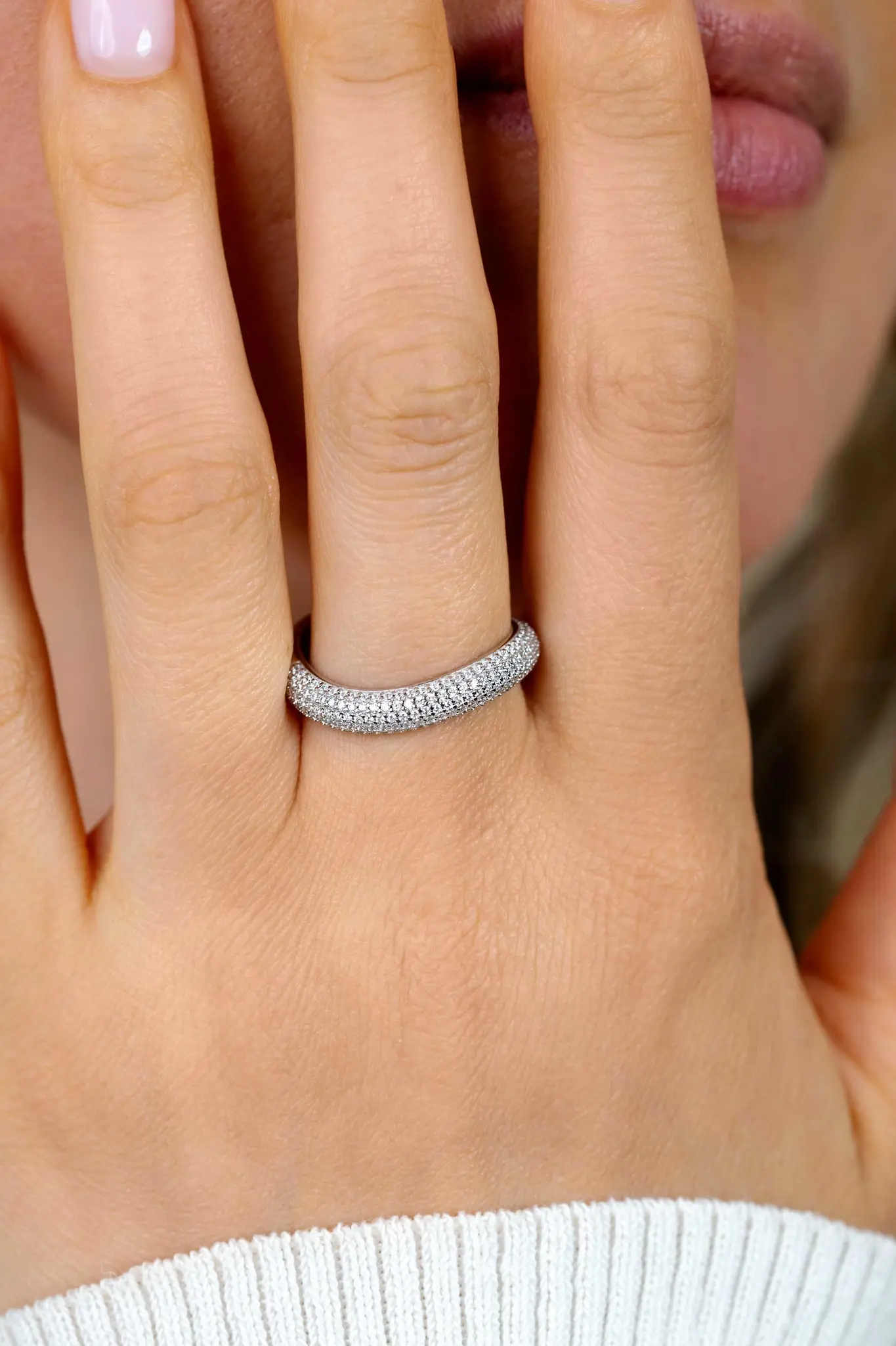 ZINZI zilveren ring golfvorm met zirkonia pave gezet maat 54-2