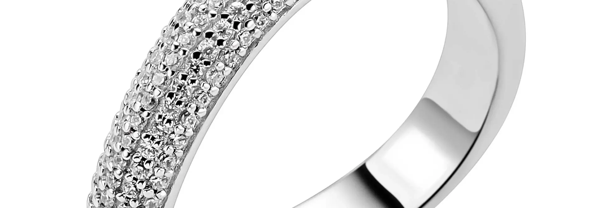 ZINZI zilveren ring golfvorm met zirkonia pave gezet maat 54