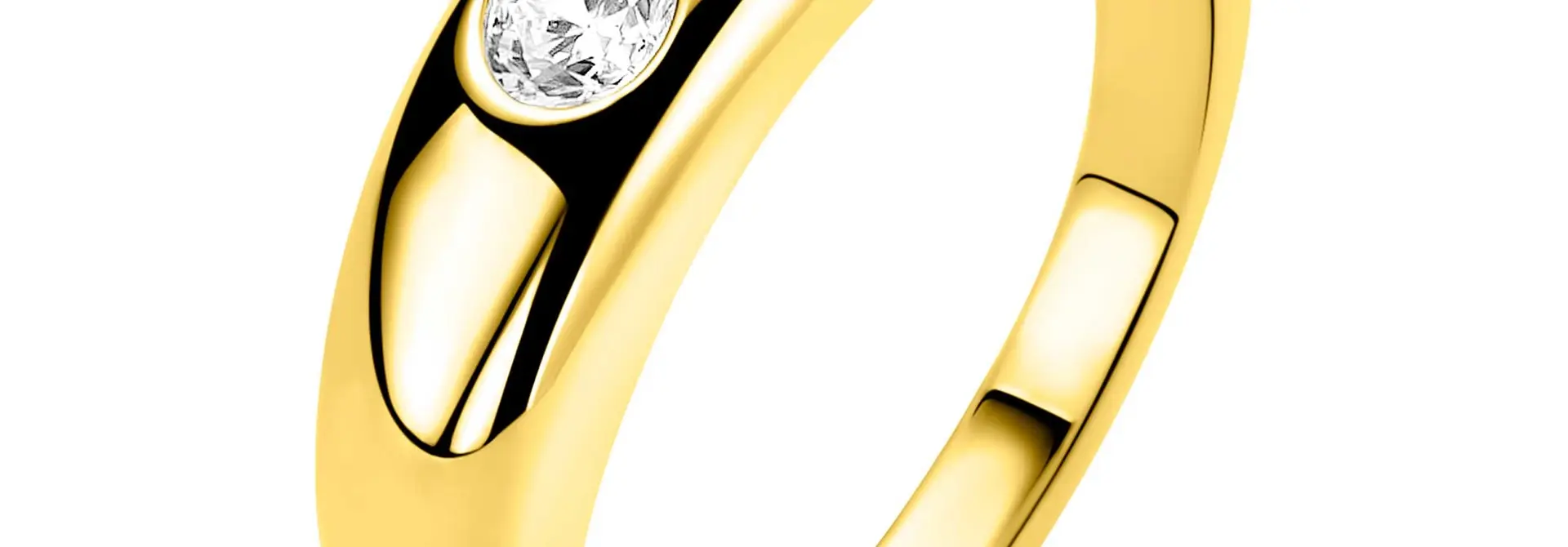 ZINZI zilveren ring geel vergulde bol met zirkonia maat 56