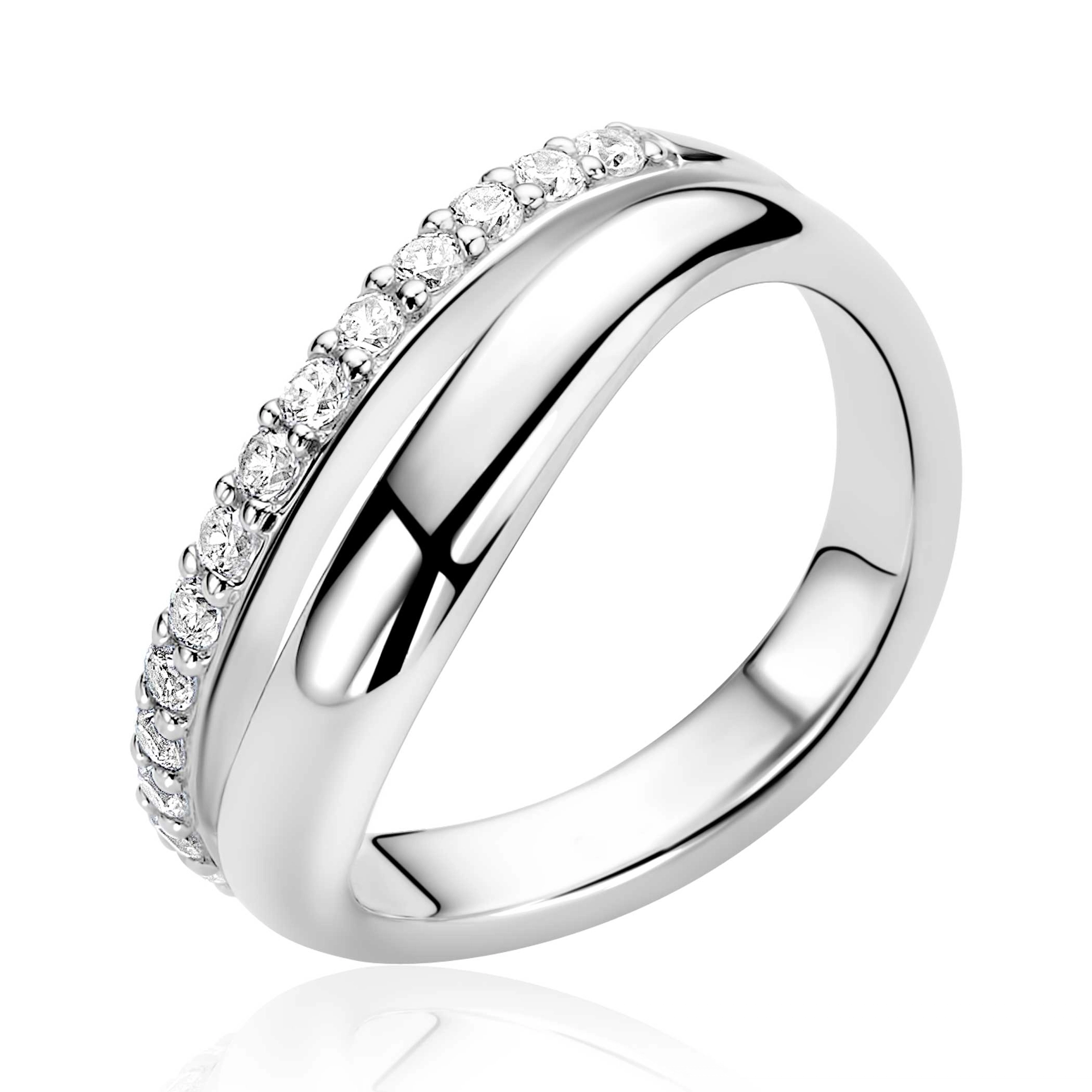 ZINZI zilveren ring multilook rij zirkonia's/band glad maat 54-1