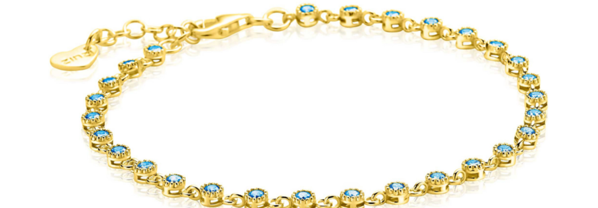 ZINZI zilveren armband geel vergulde fantasie blauwe zirkonia