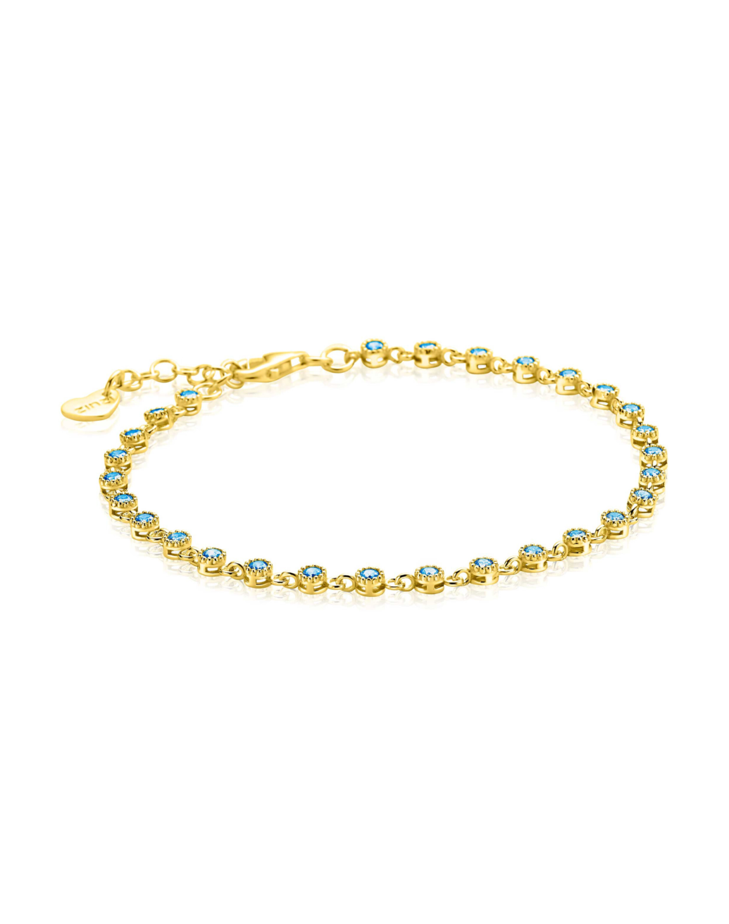 ZINZI zilveren armband geel vergulde fantasie blauwe zirkonia-1