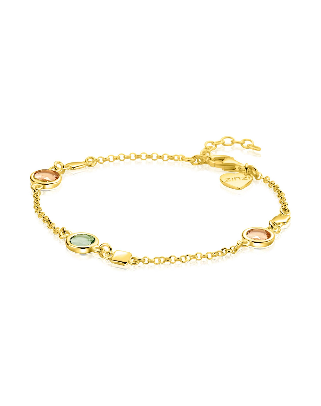 ZINZI zilveren armband geel vergulde blokjes en champagne/olijf-1