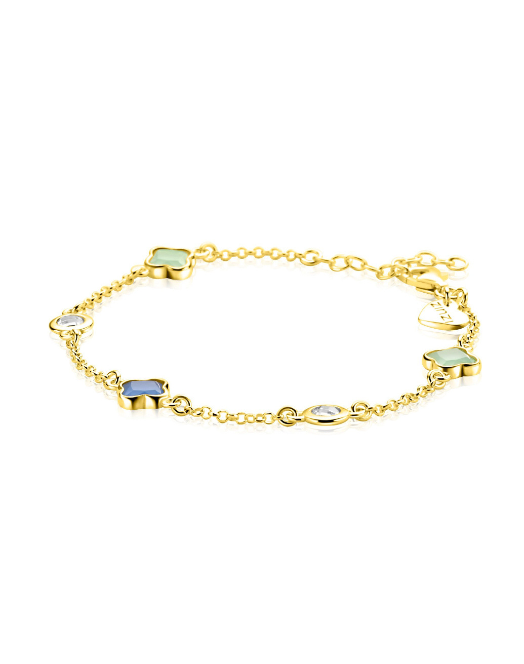 ZINZI zilveren armband geel verguldeklavers blauw/groen/zirkonia-1