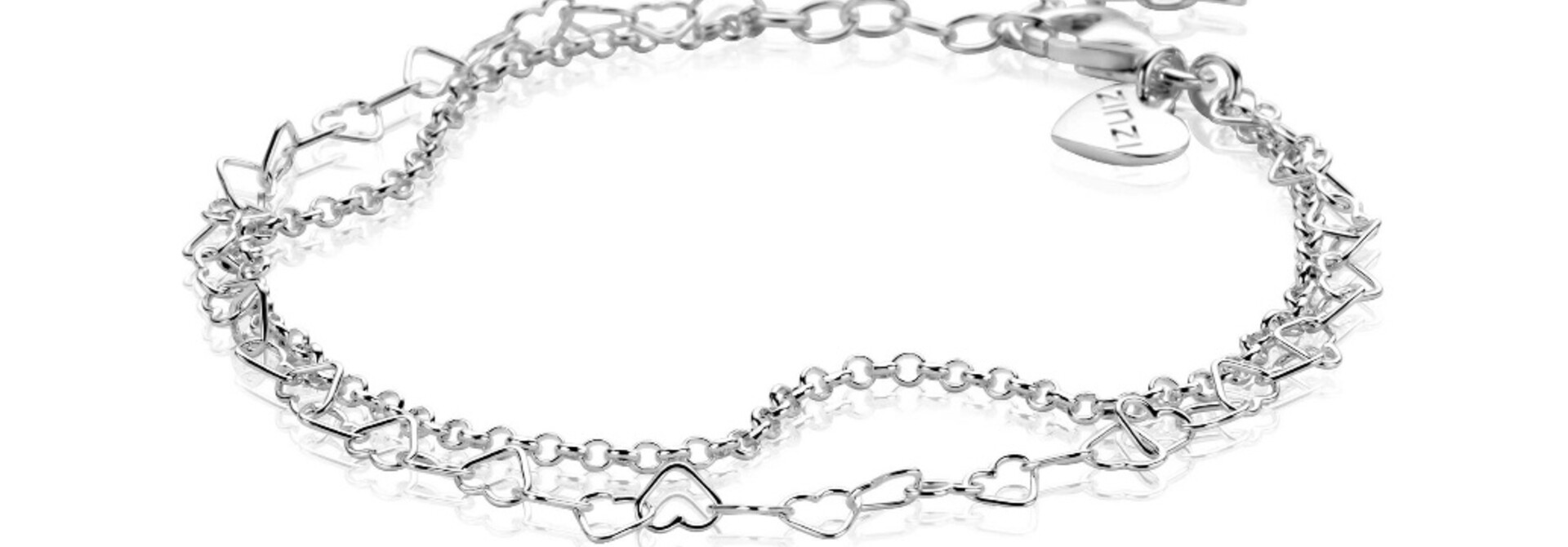ZINZI zilveren multi-look armband 2 rijen hartjes en jasseron