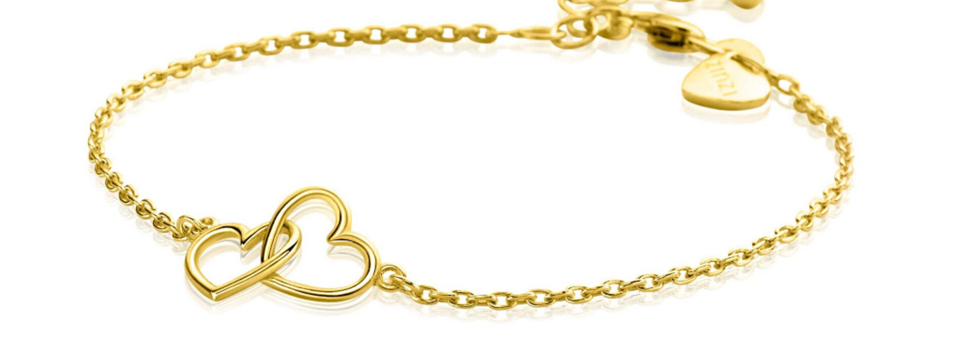 ZINZI zilveren armband geel vergulde twee hartjes in elkaar