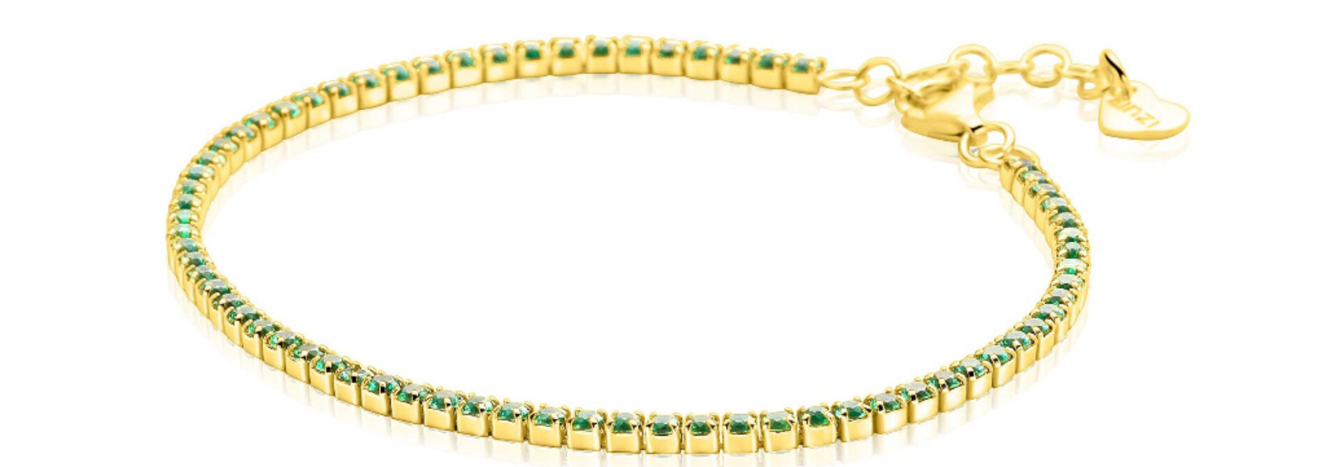 ZINZI zilveren tennisarmband geel vergulde groene zirkonia 2.1mm
