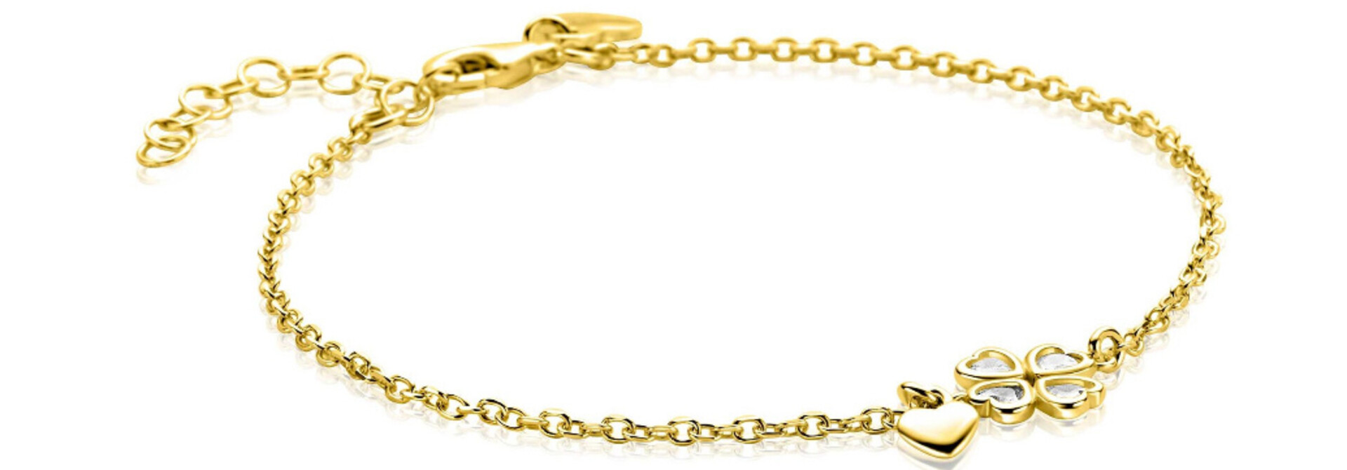 ZINZI zilveren armband geel vergulde met klaver zirkonia en hartje