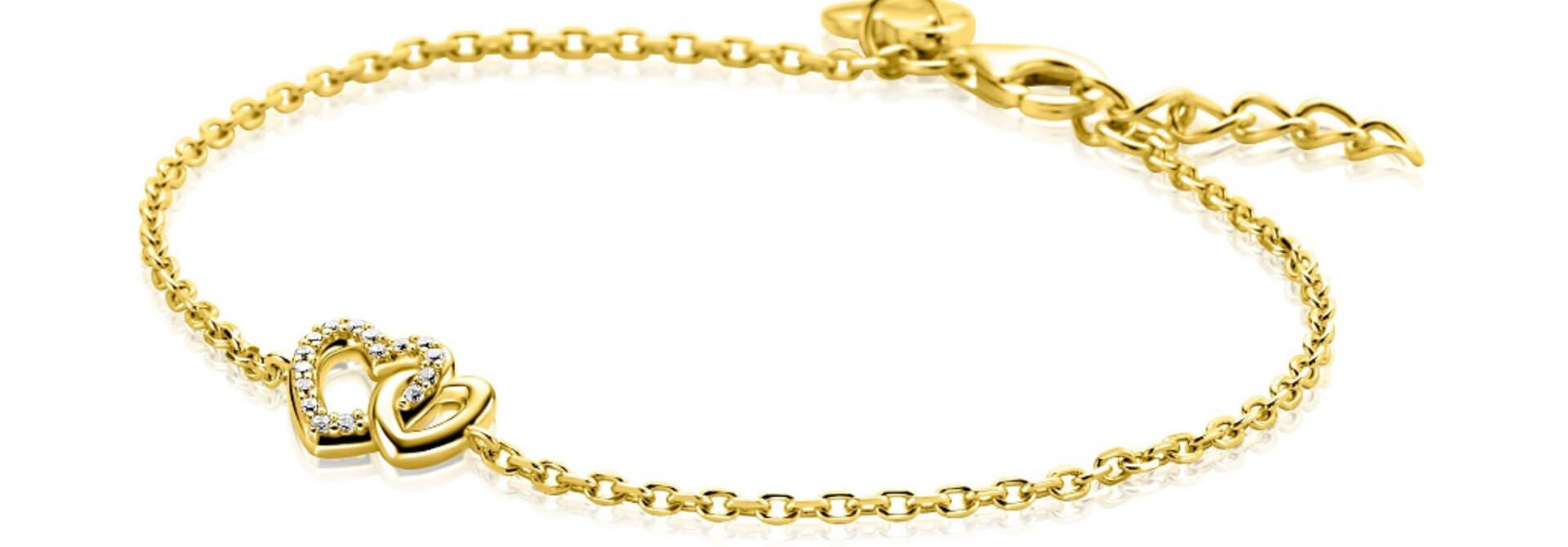 ZINZI zilverenarmband geel vergulde2 harten verbonden 1xzirc