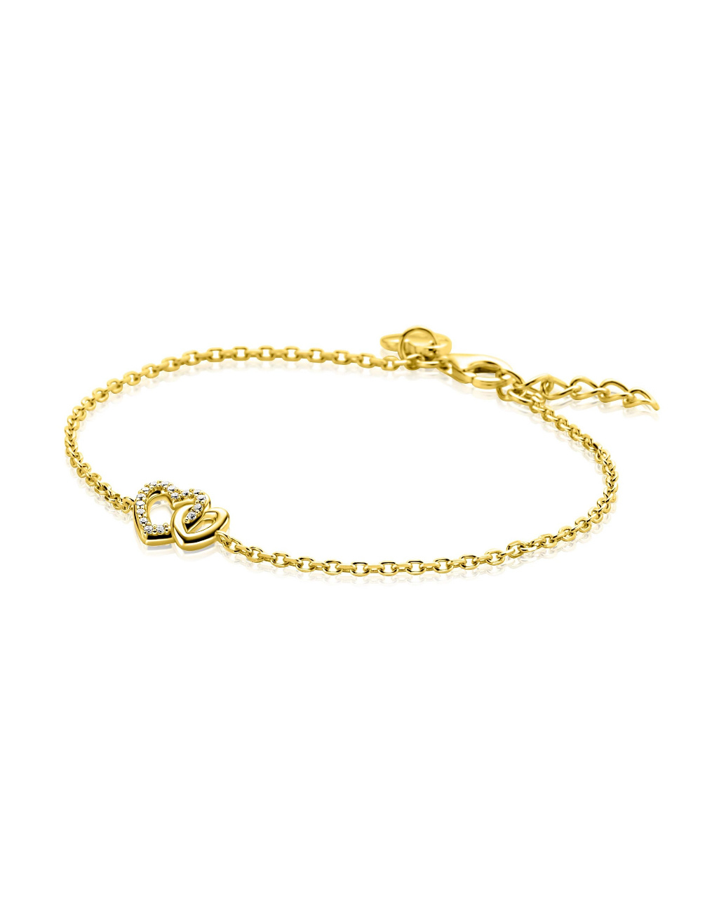 ZINZI zilverenarmband geel vergulde2 harten verbonden 1xzirc-1