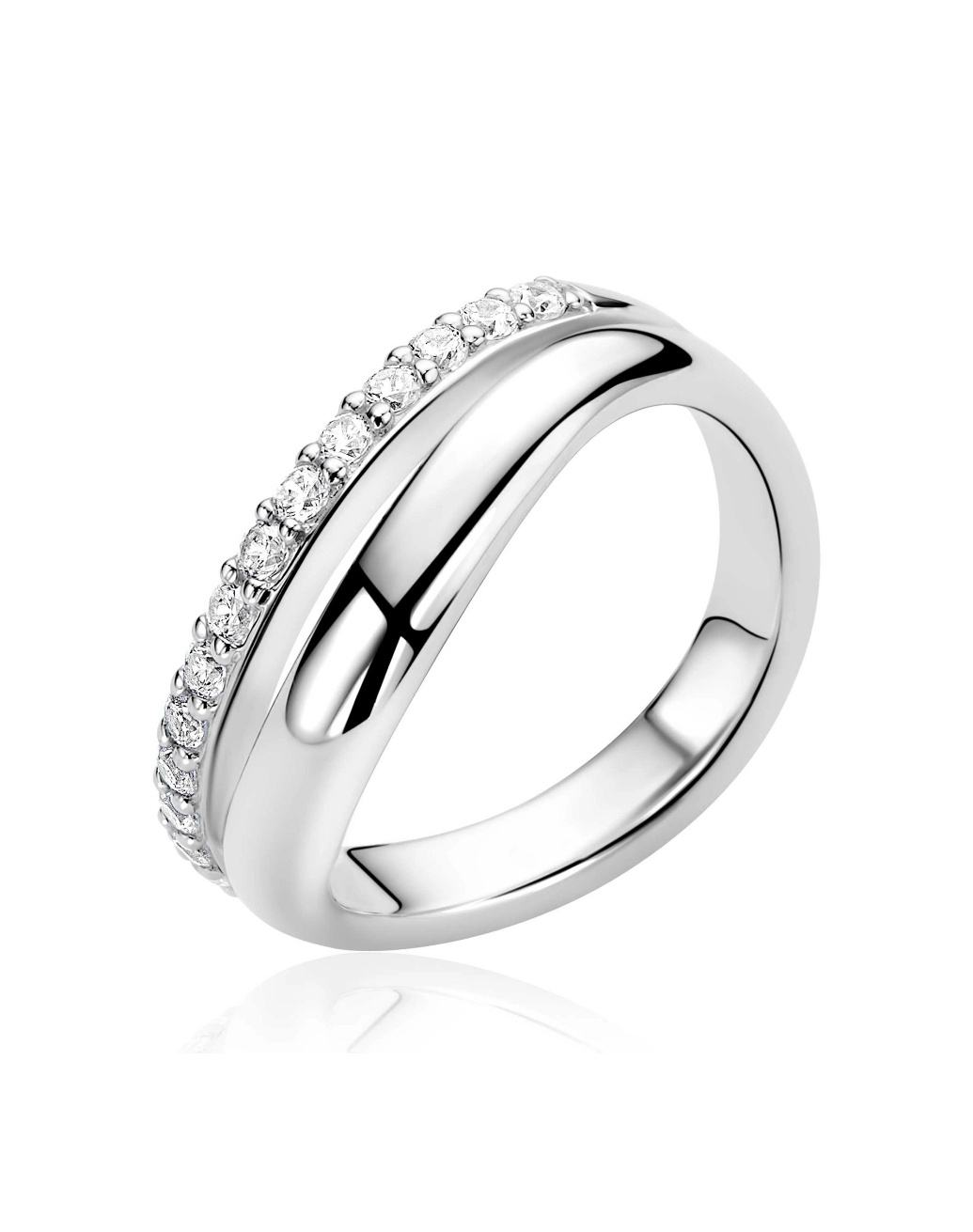 ZINZI zilveren ring multilook rij zirkonia's/band glad maat 54-1