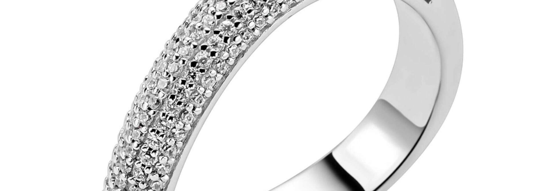 ZINZI zilveren ring golfvorm met zirkonia pave gezet maat 54