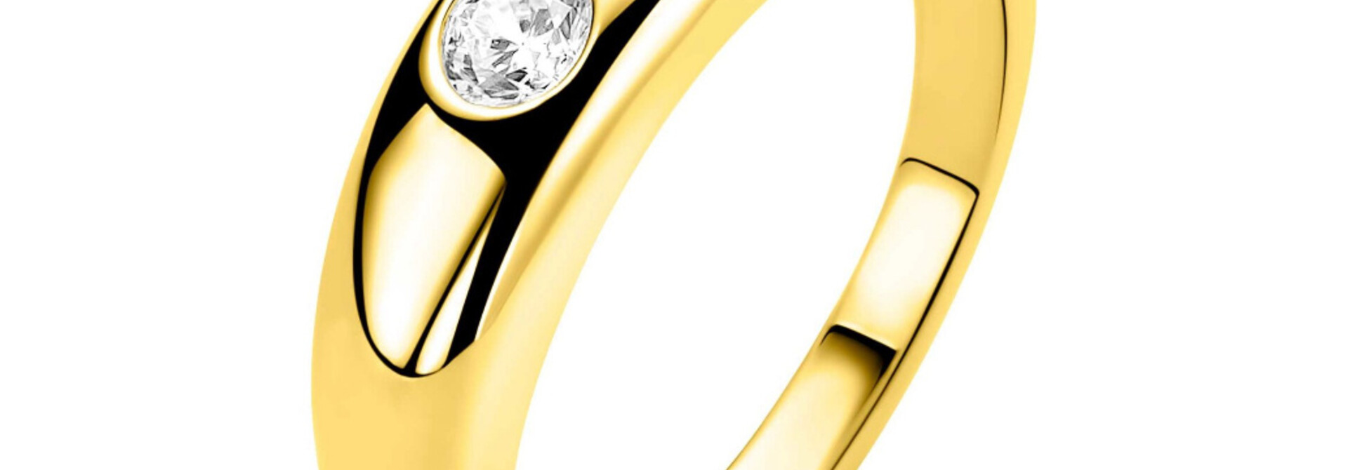 ZINZI zilveren ring geel vergulde bol met zirkonia maat 56