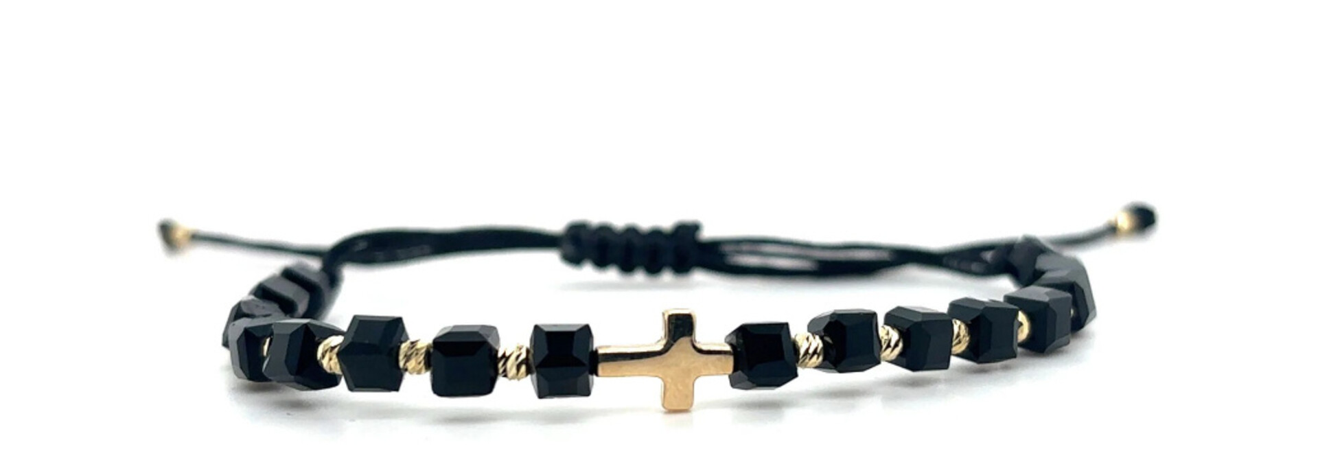 Armband blackline vierkante kralen diamond cut balletjes en kruis
