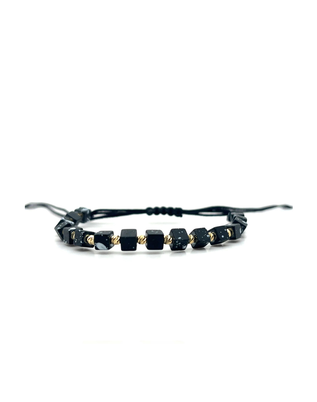 Armband blackline matte marmer vierkante kralen diamond cut balletjes-1