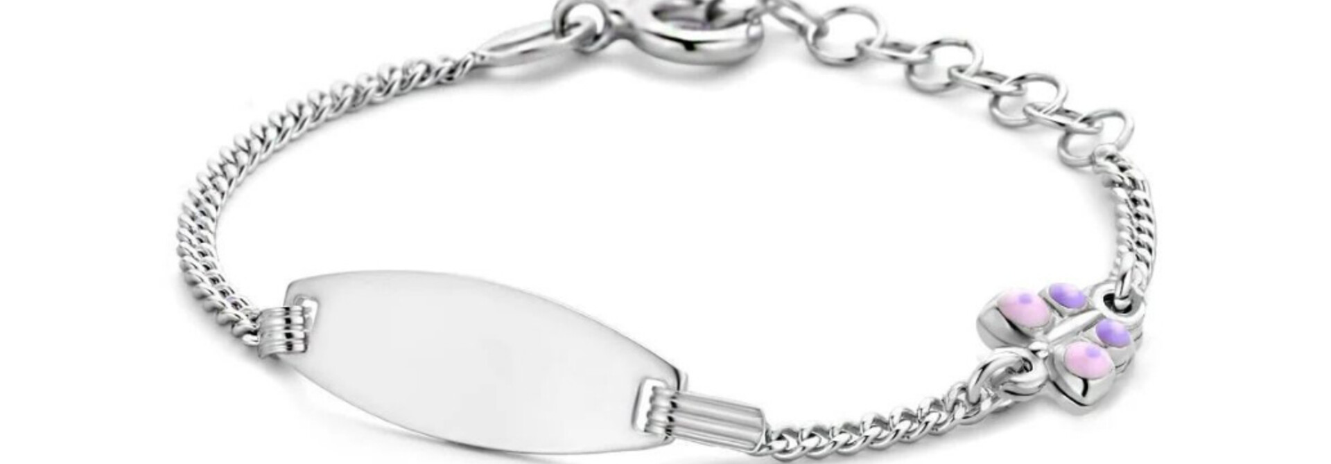 Armband met plaat en vlinder in gourmet schakel