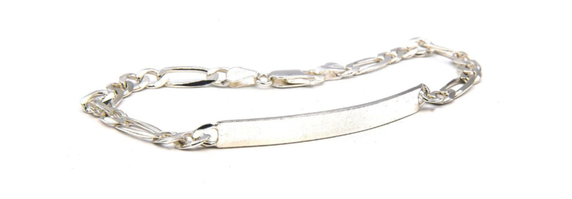 Armband figaroschakel met graveerbaar plaatje zilver