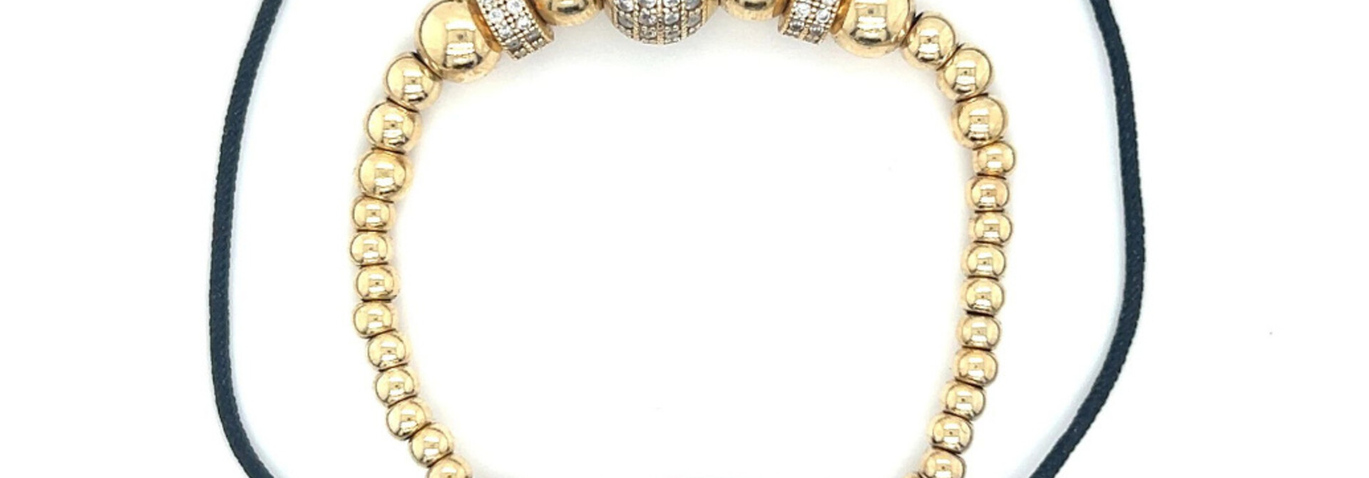 Armband zwart koord met clean balletjes en elementen bezet met zirkonia's