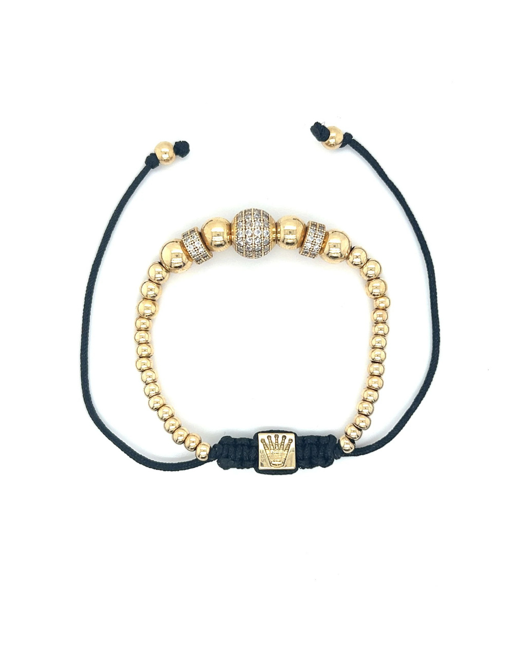Armband zwart koord met clean balletjes en elementen bezet met zirkonia's-1