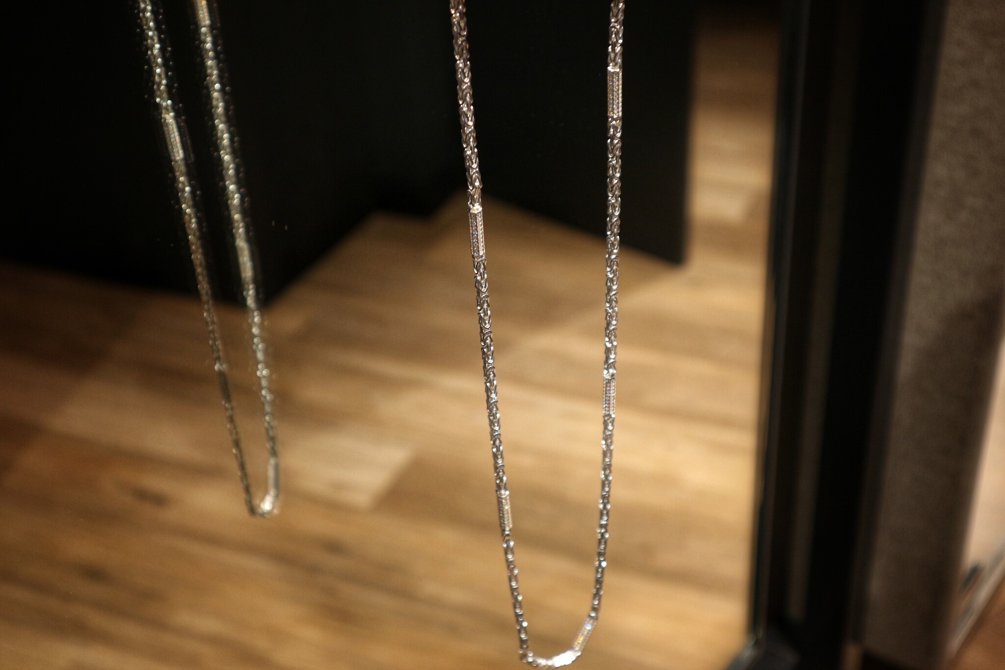 Ketting koningsschakel met staafjes bezet met zirkonia 70cm-3mm-2