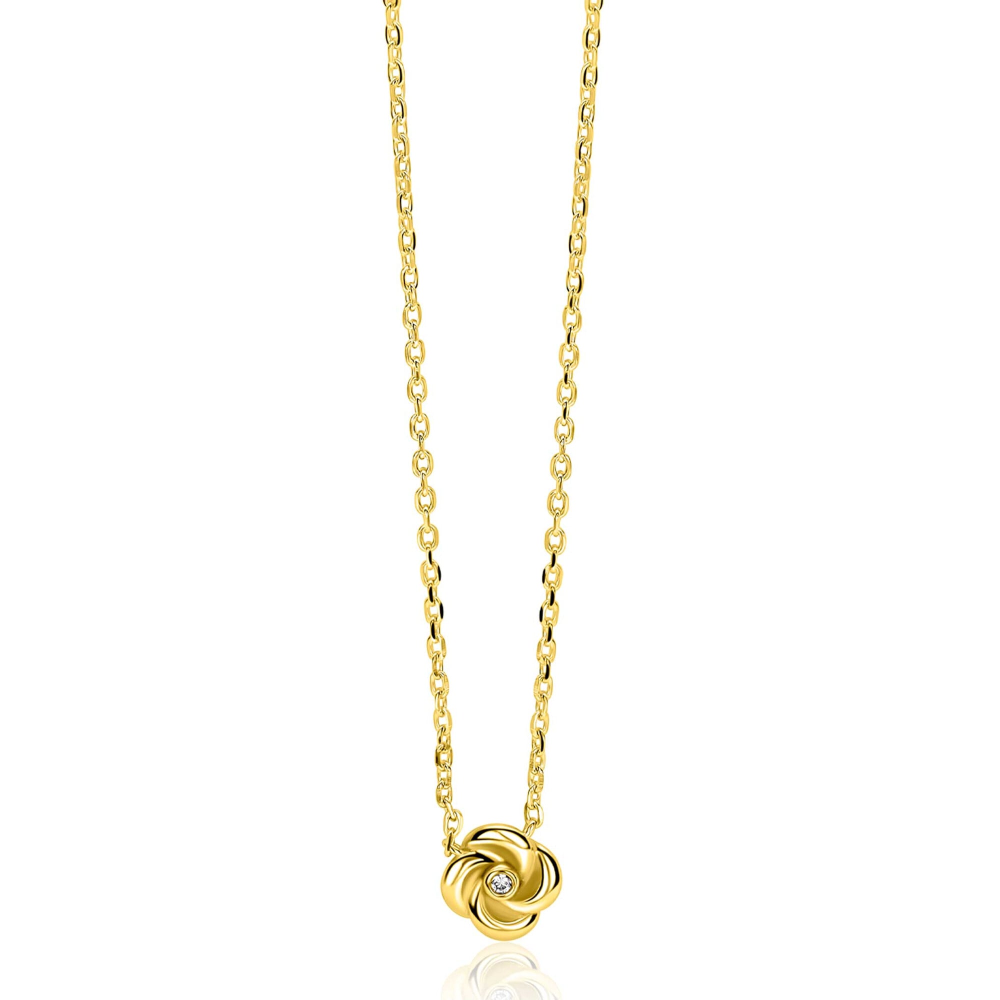 ZINZI zilveren ketting met hanger in roosdesign en bezet met een witte zirkonia in het midden-3
