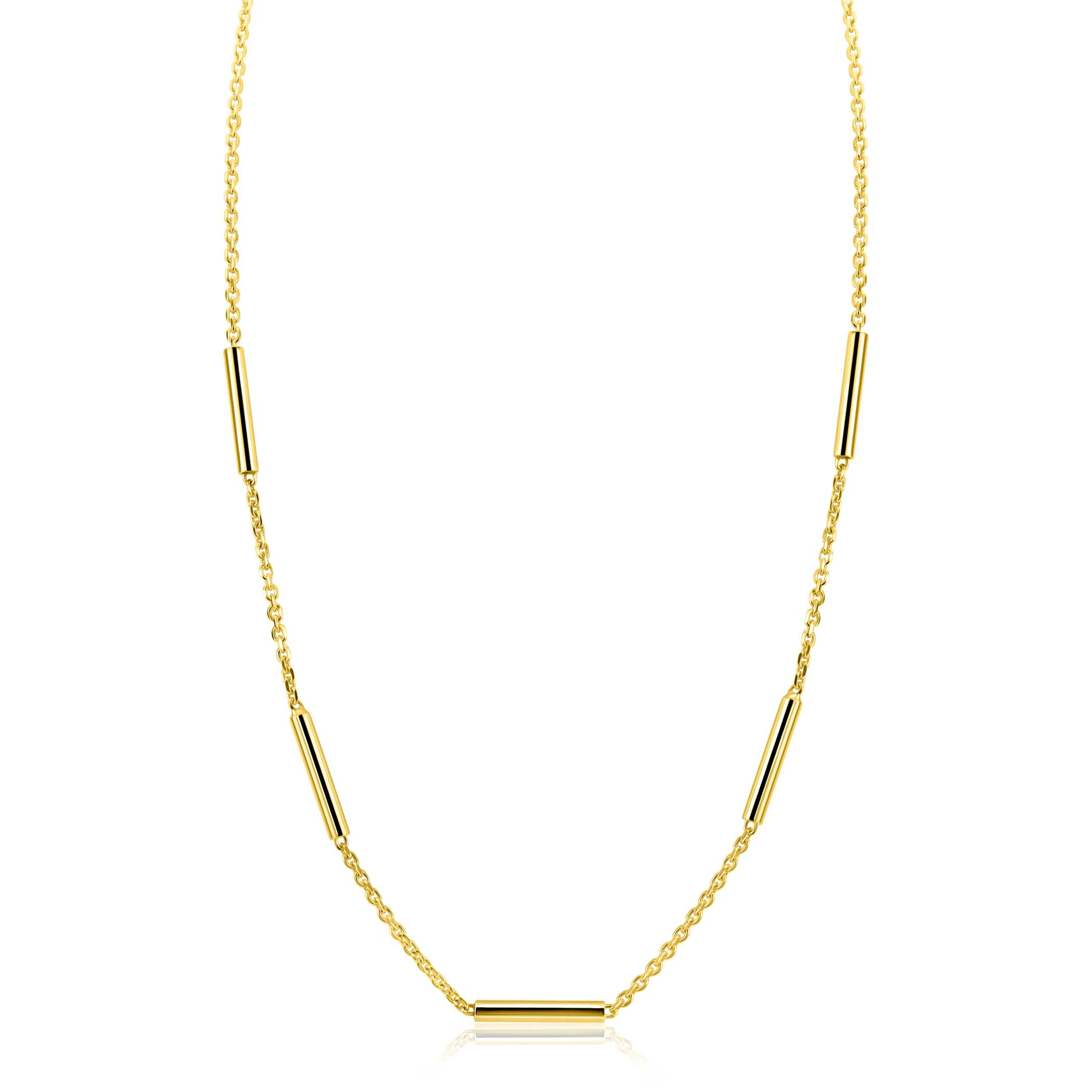 ZINZI gold plated zilveren schakelketting 45 cm met vijf gladde ronde staafjes-1