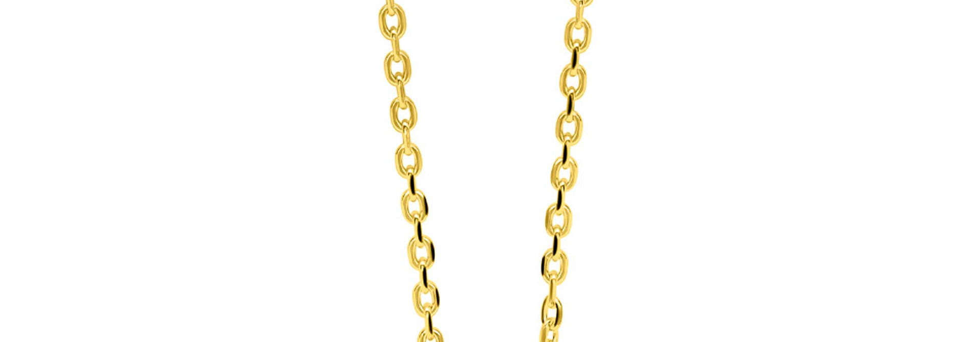 ZINZI gold plated zilveren ketting met twee sierlijke harten die met elkaar verbonden zijn, ook bezet met witte zirkonia's 42-45cm