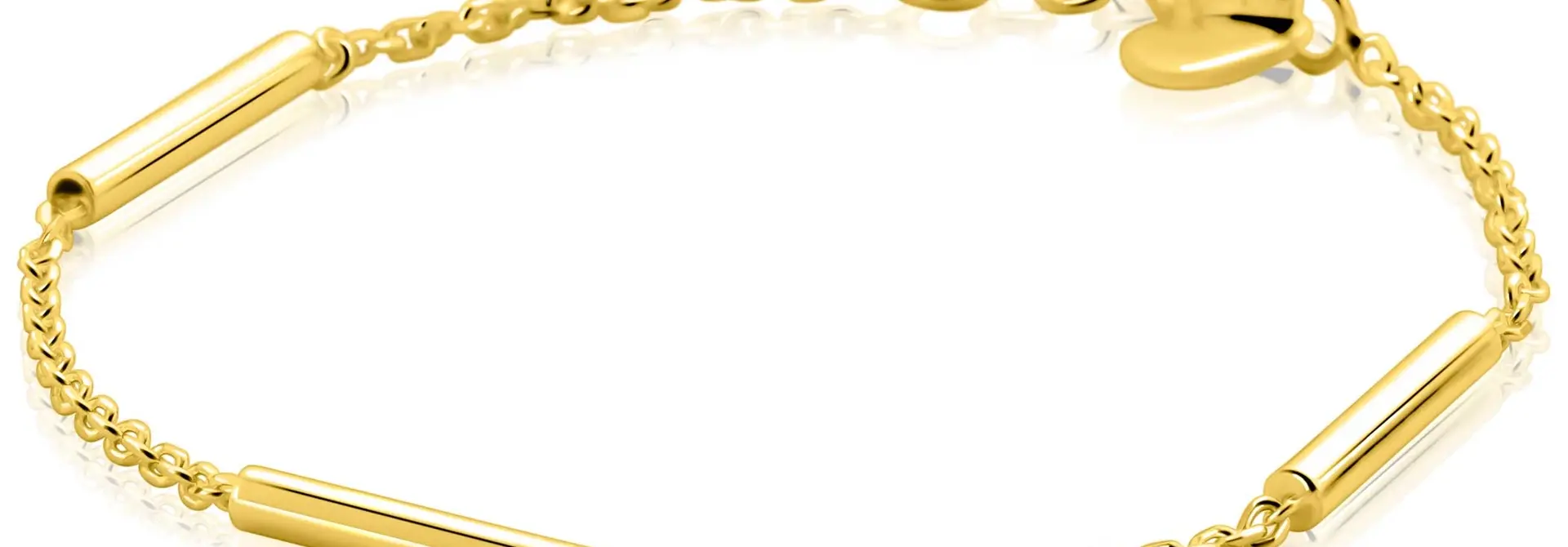 ZINZI gold plated zilveren schakelarmband met drie gladde ronde staafjes