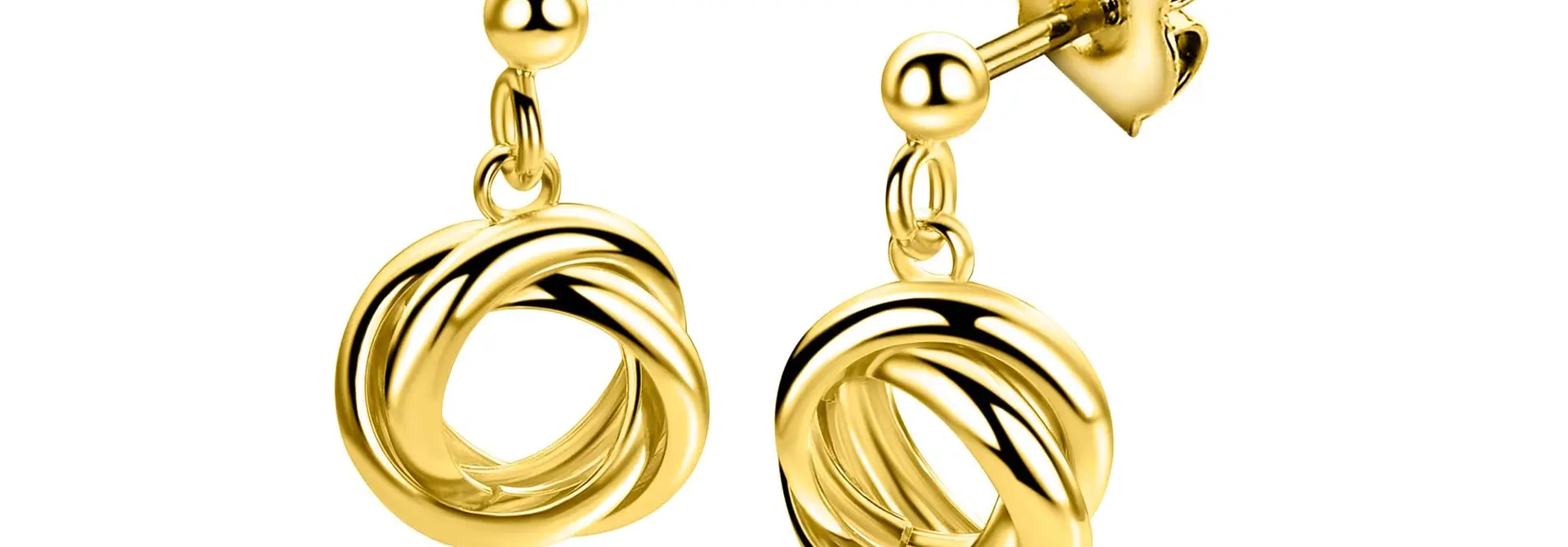 ZINZI zilveren oorstekers geel verguld hangend 3 ringen in elkaar