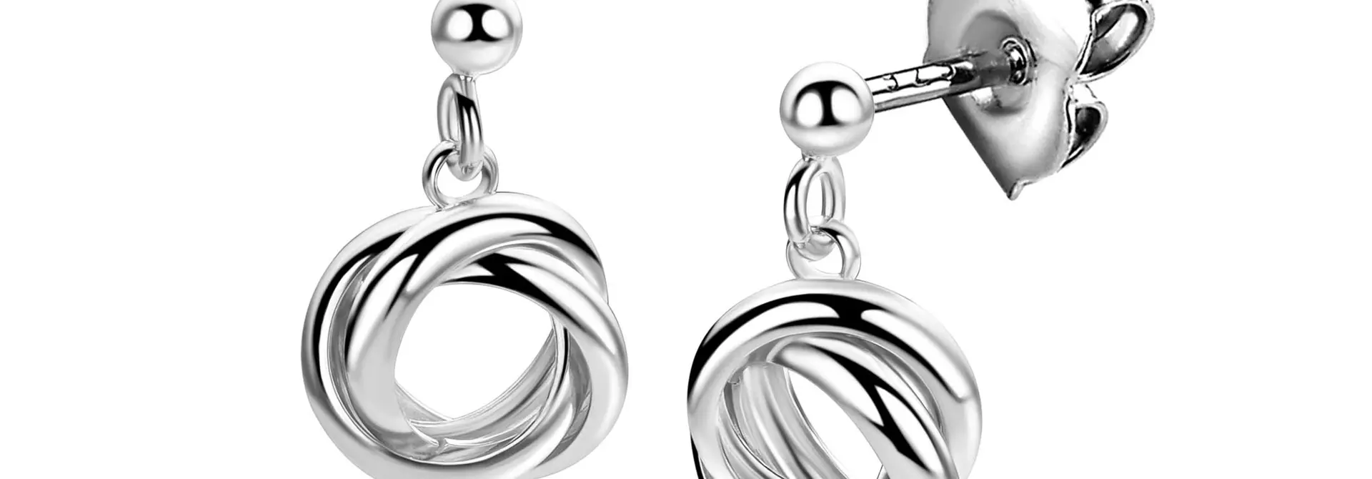 ZINZI zilveren oorstekers hangend 3 ringen in elkaar