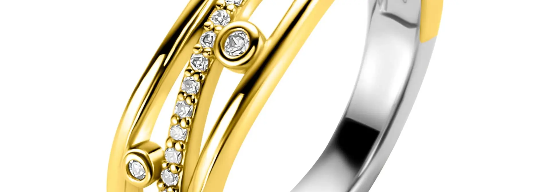 ZINZI zilveren ring geel verguld fantasie met zirkonia maat 54