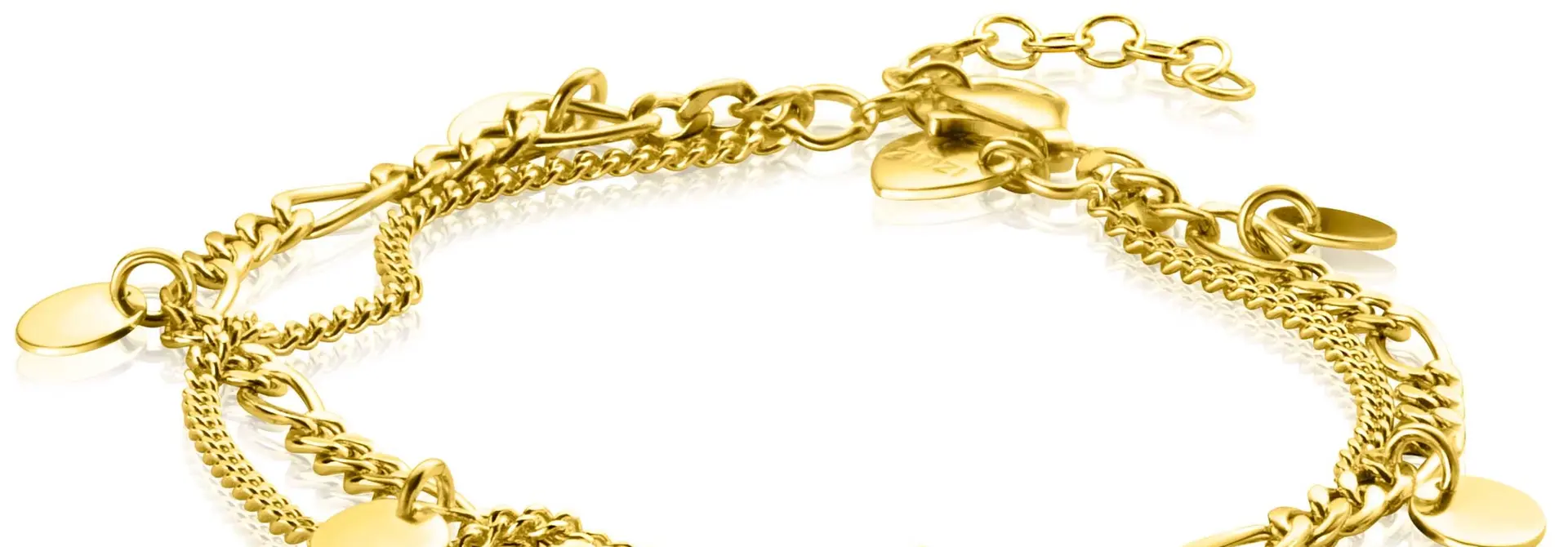 ZINZI zilveren armband geel verguld 2 rijen met figuurplaatjes