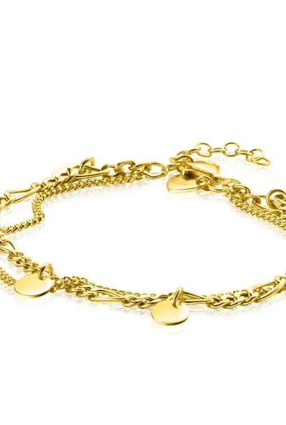 ZINZI zilveren armband geel verguld 2 rijen met figuurplaatjes