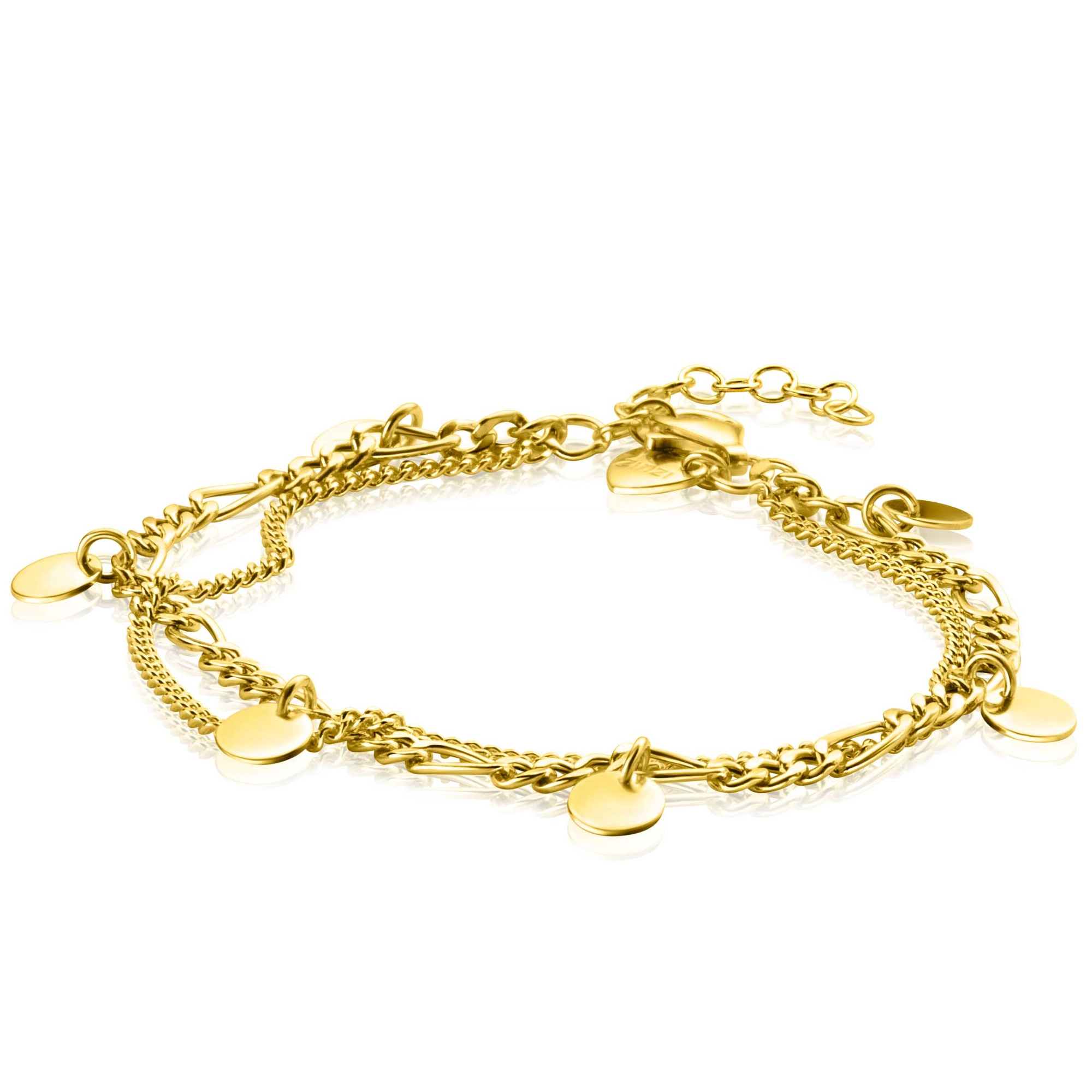 ZINZI zilveren armband geel verguld 2 rijen met figuurplaatjes-1
