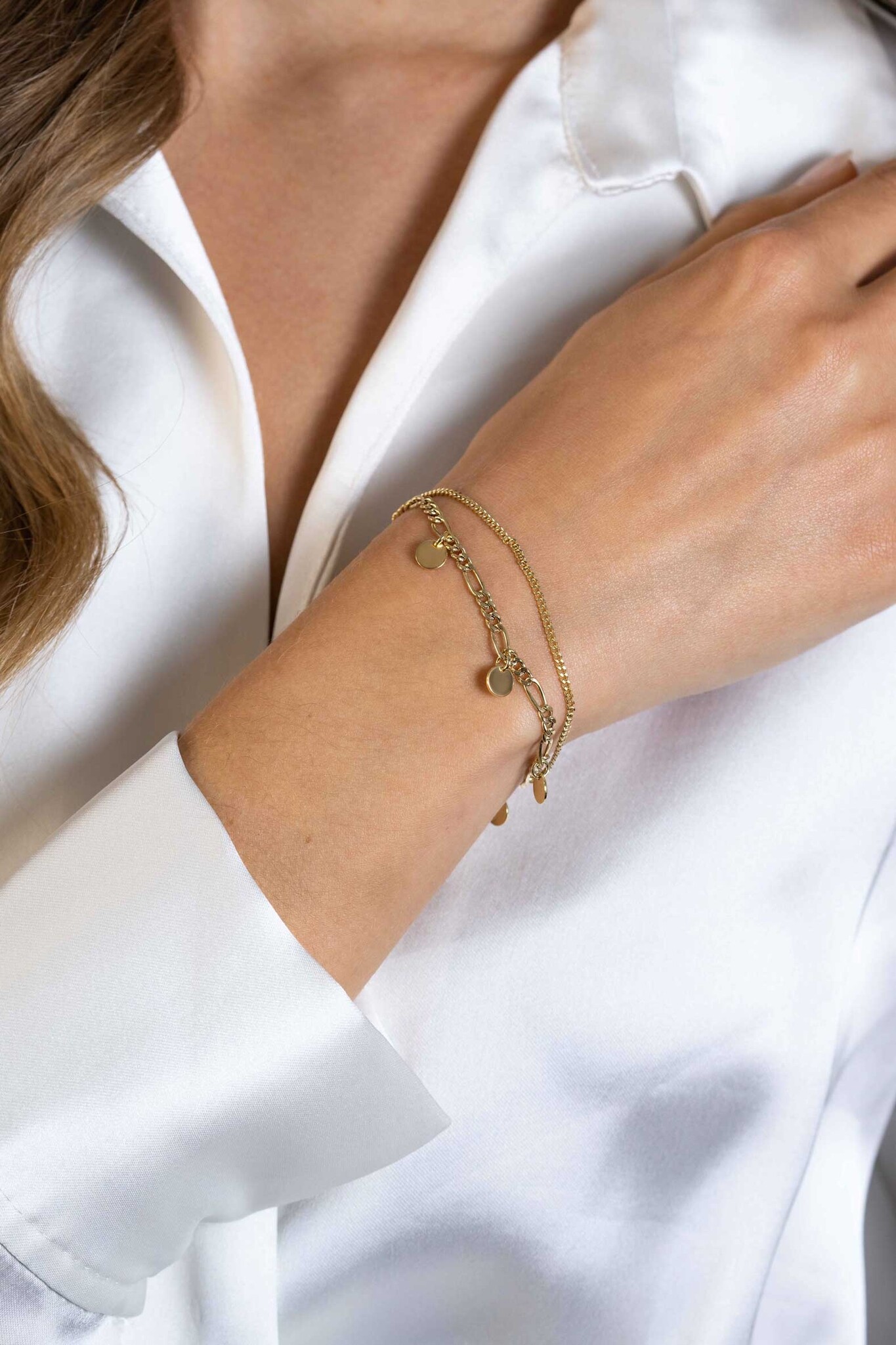 ZINZI zilveren armband geel verguld 2 rijen met figuurplaatjes-2