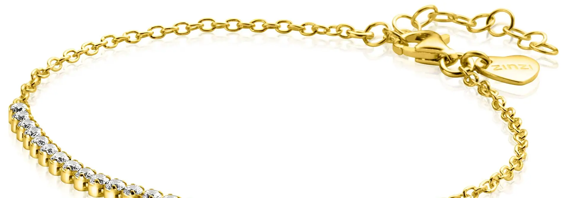 ZINZI zilveren armband geel verguld met 3 paperclip schakels fantasie en zirkonia