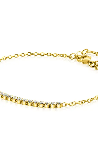 ZINZI zilveren armband geel verguld met 3 paperclip schakels fantasie en zirkonia