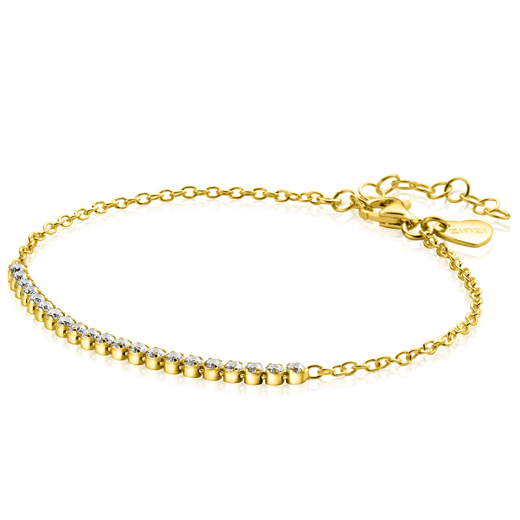 ZINZI zilveren armband geel verguld met 3 paperclip schakels fantasie en zirkonia-1