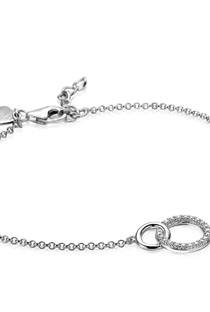 ZINZI zilveren armband 2 ronde vormen in elkaar met 1 zirkonia