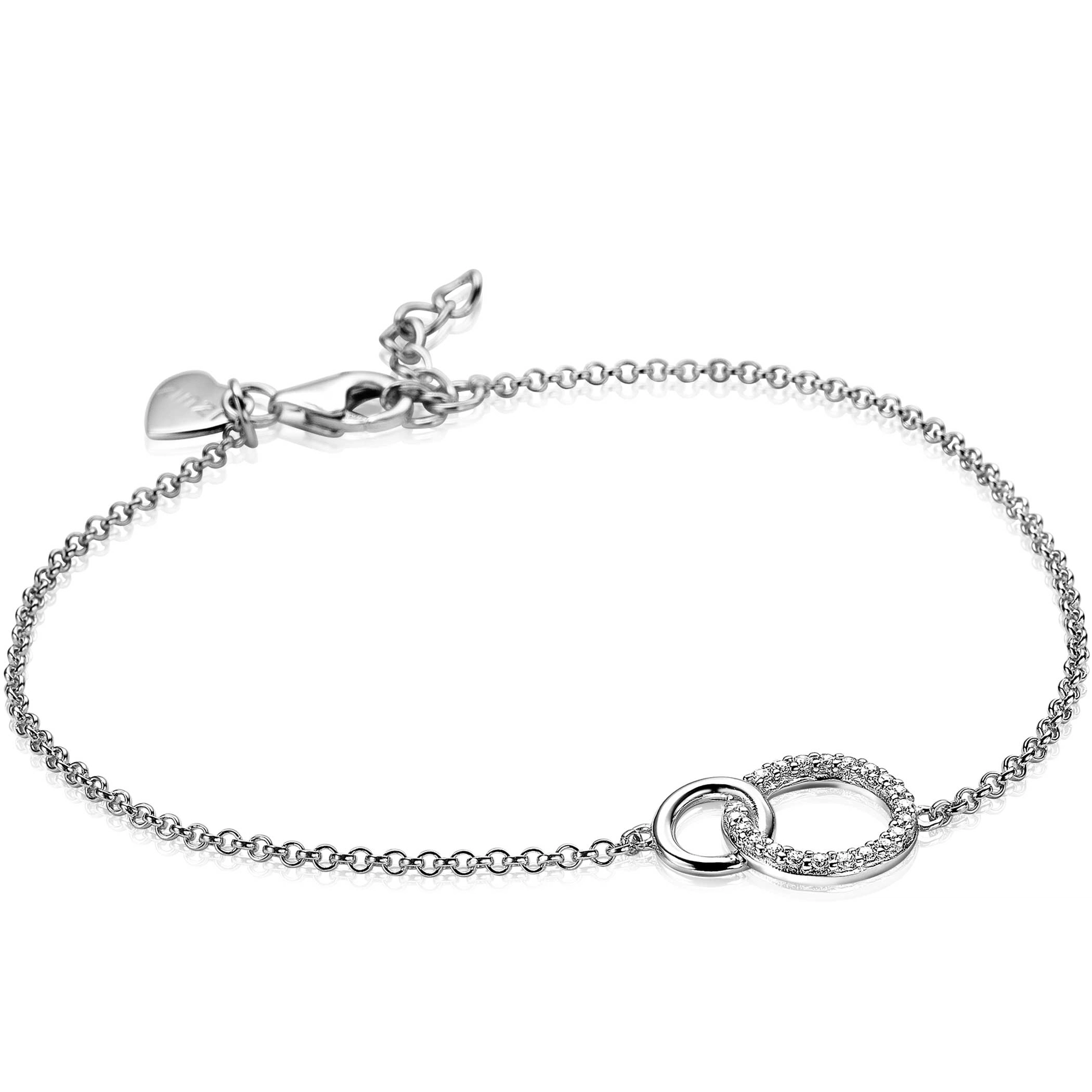 ZINZI zilveren armband 2 ronde vormen in elkaar met 1 zirkonia-1